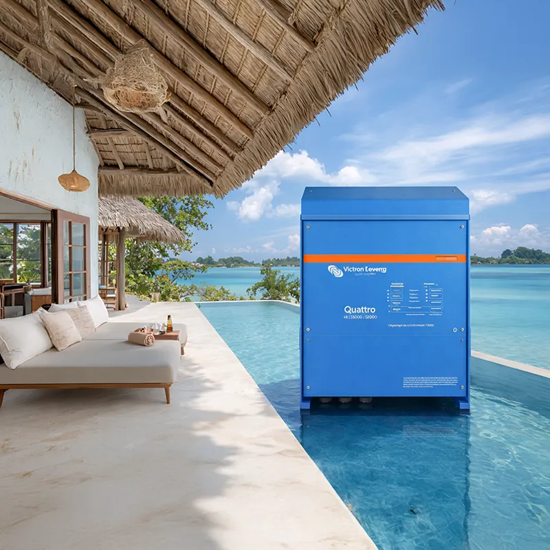 Lorsqu'il est associé à un appareil GX (par ex. un Cerbo GX), vous pouvez superviser et contrôler votre Quattro et votre système ou systèmes soit localement (LAN) soit à distance par Internet depuis n'importe où dans le monde par le biais de l'application gratuite VRM et du site Web gratuit VRM. Vous pouvez y accéder depuis un téléphone, une tablette, un ordinateur portable ou un PC fonctionnant avec différents systèmes d'exploitation. Le niveau de contrôle sur votre système n'a pas de limite que ce soit pour effectuer des réglages sur votre Quattro ou pour lancer le démarrage automatique de votre générateur de secours, et bien plus encore... »